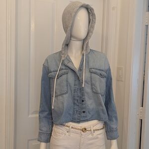 American Eagle Jeans Blue Gray Hoodie Jacket XS/TP 100% Cotton